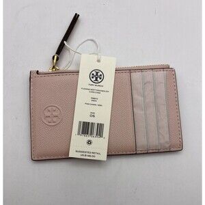 Tory Burch fleming soft grained zip card case Color Pink Dawn New w/tag $148